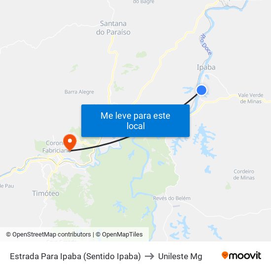 Estrada Para Ipaba (Sentido Ipaba) to Unileste Mg map