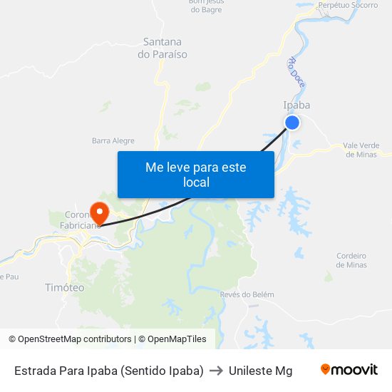 Estrada Para Ipaba (Sentido Ipaba) to Unileste Mg map