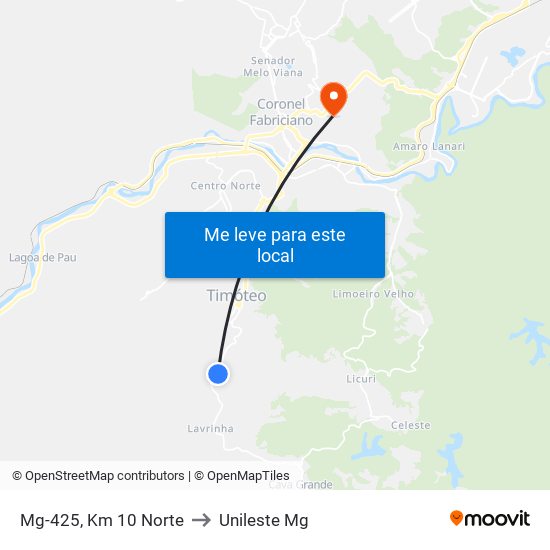 Mg-425, Km 10 Norte to Unileste Mg map