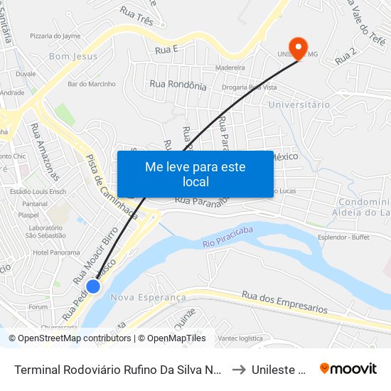 Terminal Rodoviário Rufino Da Silva Neto to Unileste Mg map