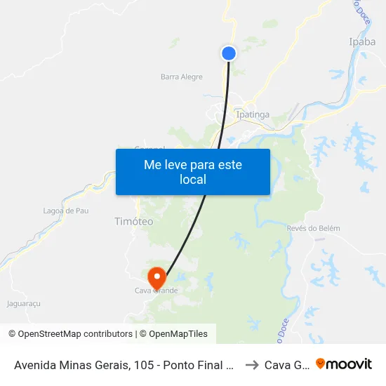 Avenida Minas Gerais, 105 - Ponto Final Da Linha 601/Bethânia to Cava Grande map