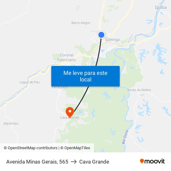 Avenida Minas Gerais, 565 to Cava Grande map