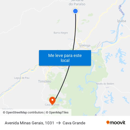 Avenida Minas Gerais, 1031 to Cava Grande map