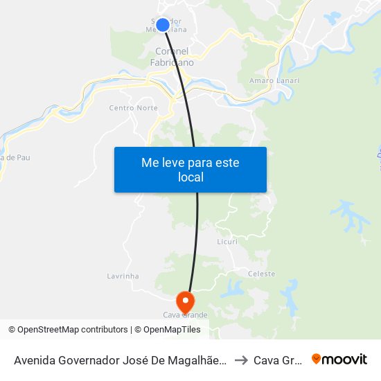 Avenida Governador José De Magalhães Pinto, 2525 to Cava Grande map