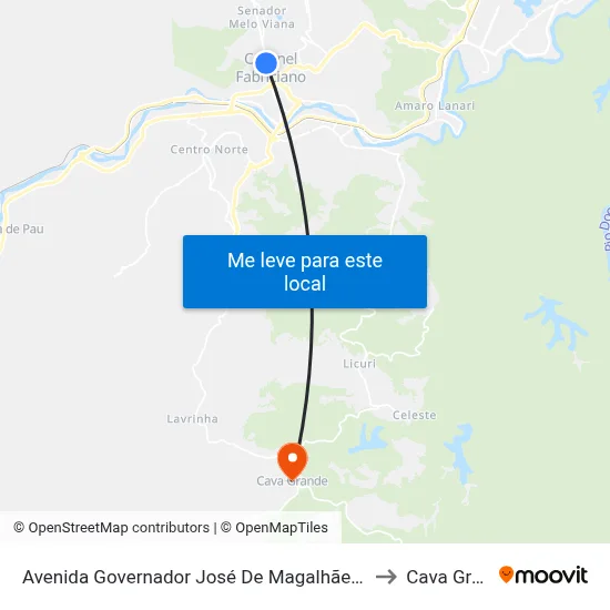 Avenida Governador José De Magalhães Pinto, 1019 to Cava Grande map