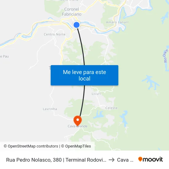 Rua Pedro Nolasco, 380 | Terminal Rodoviário De Coronel Fabriciano to Cava Grande map