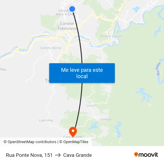 Rua Ponte Nova, 151 to Cava Grande map