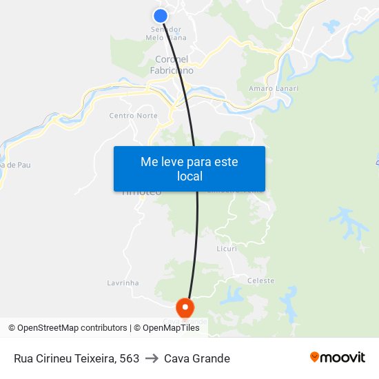 Rua Cirineu Teixeira, 563 to Cava Grande map