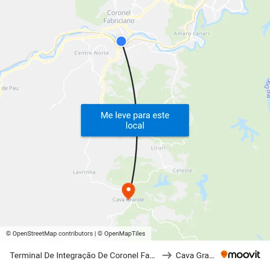 Terminal De Integração De Coronel Fabriciano to Cava Grande map