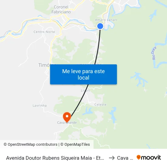 Avenida Doutor Rubens Siqueira Maia - Eta Copasa (Sentido Amaro Lanari) to Cava Grande map