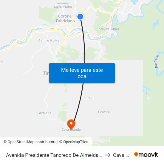 Avenida Presidente Tancredo De Almeida Neves, 3550 | Unileste 2 to Cava Grande map