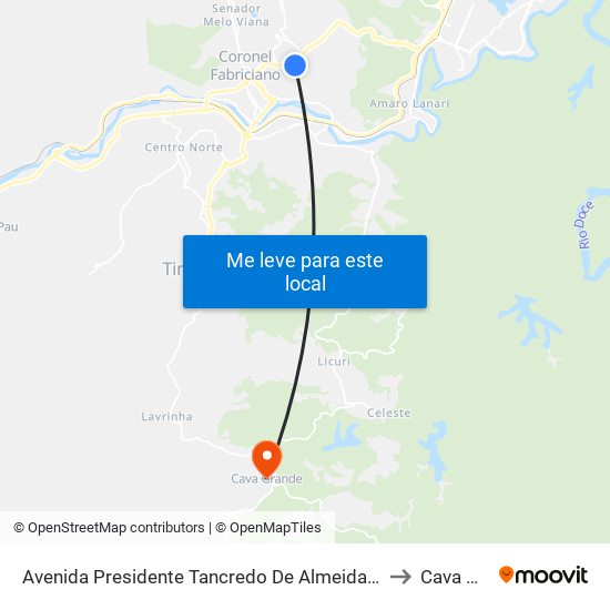 Avenida Presidente Tancredo De Almeida Neves, 3200 | Unileste 1 to Cava Grande map