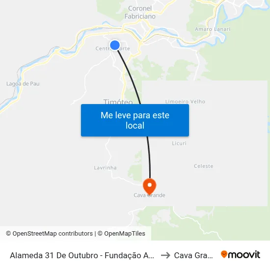 Alameda 31 De Outubro - Fundação Acesita to Cava Grande map