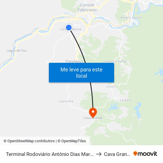 Terminal Rodoviário Antônio Dias Martins to Cava Grande map