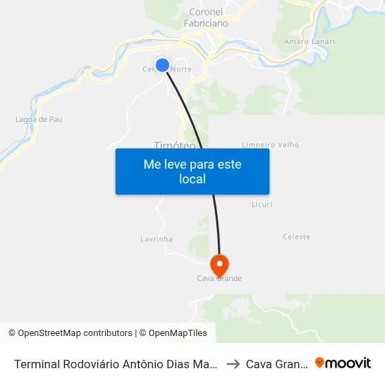 Terminal Rodoviário Antônio Dias Martins to Cava Grande map