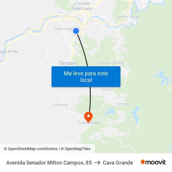 Avenida Senador Milton Campos, 85 to Cava Grande map