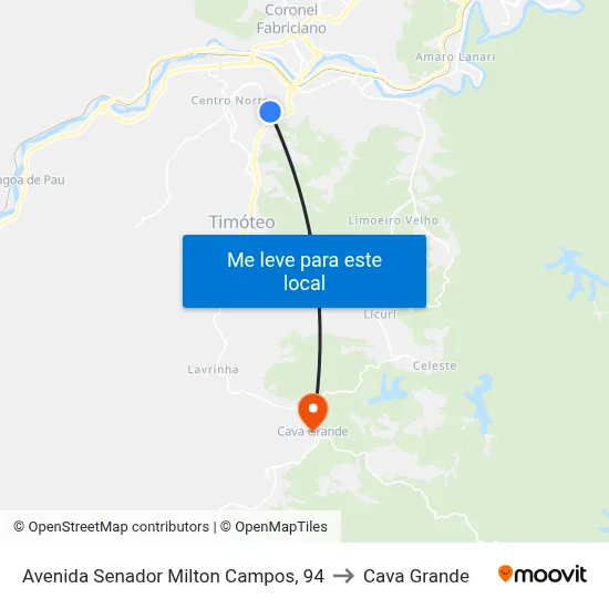 Avenida Senador Milton Campos, 94 to Cava Grande map