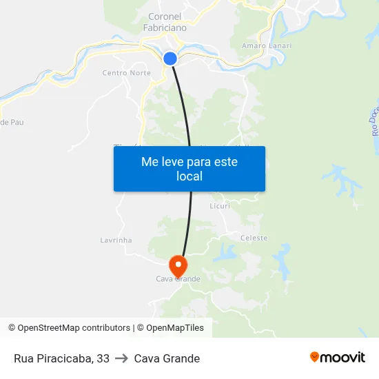 Rua Piracicaba, 33 to Cava Grande map