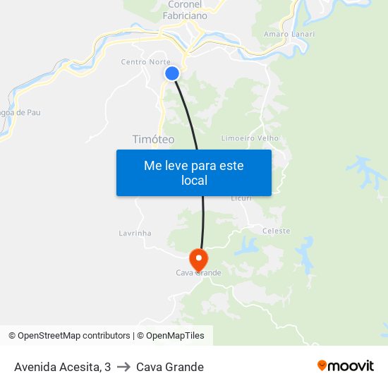 Avenida Acesita, 3 to Cava Grande map