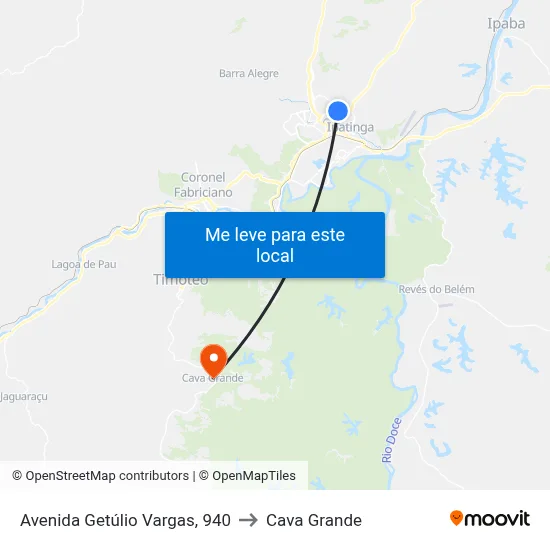 Avenida Getúlio Vargas, 940 to Cava Grande map