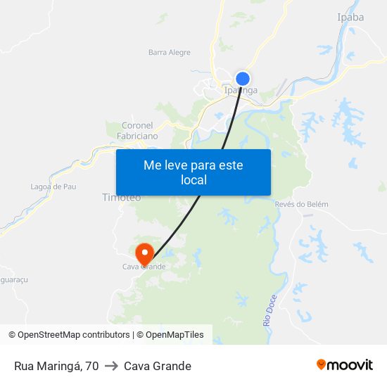 Rua Maringá, 70 to Cava Grande map