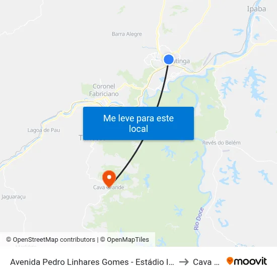 Avenida Pedro Linhares Gomes - Estádio Ipatingão (Sentido Valadares) to Cava Grande map