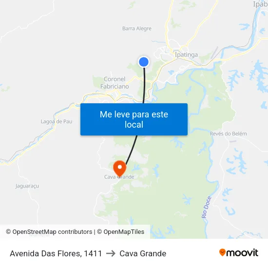 Avenida Das Flores, 1411 to Cava Grande map