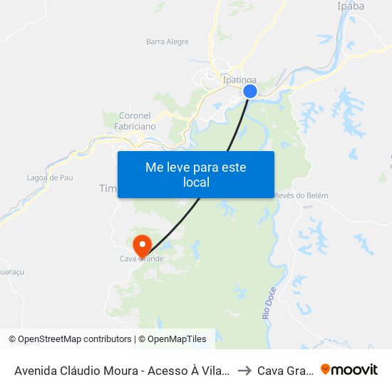Avenida Cláudio Moura - Acesso À Vila Ipanema to Cava Grande map