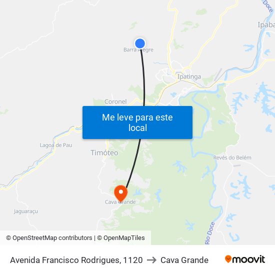 Avenida Francisco Rodrigues, 1120 to Cava Grande map