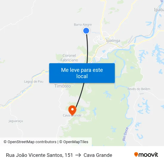 Rua João Vicente Santos, 151 to Cava Grande map