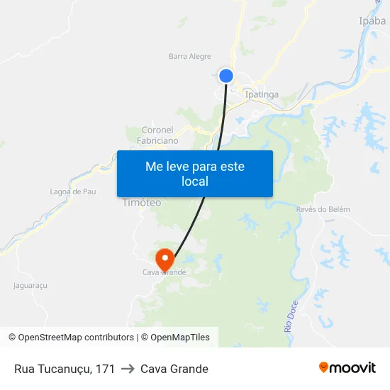 Rua Tucanuçu, 171 to Cava Grande map