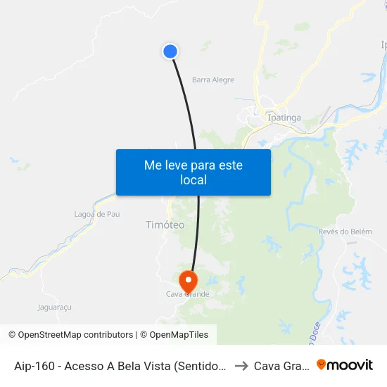 Aip-160 - Acesso A Bela Vista (Sentido Ipatinga) to Cava Grande map