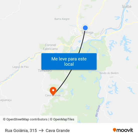 Rua Goiânia, 315 to Cava Grande map