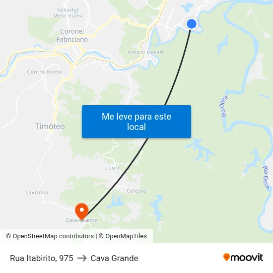 Rua Itabirito, 975 to Cava Grande map