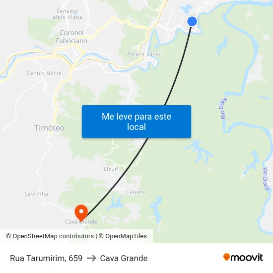 Rua Tarumirim, 659 to Cava Grande map