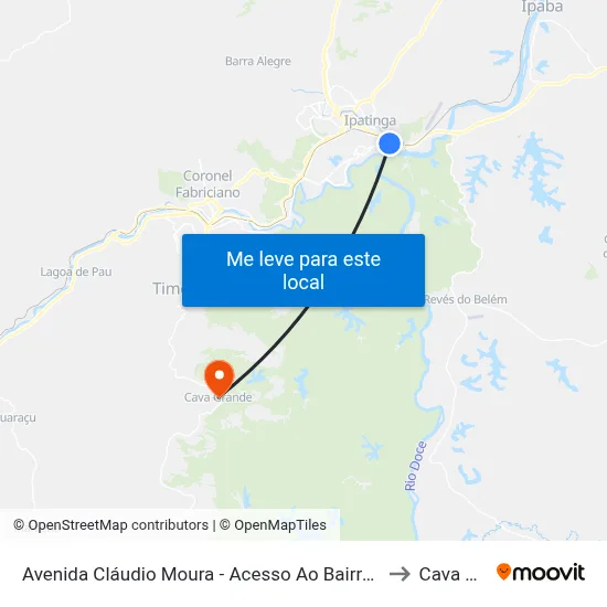 Avenida Cláudio Moura - Acesso Ao Bairro Castelo (Sentido Ipaba) to Cava Grande map