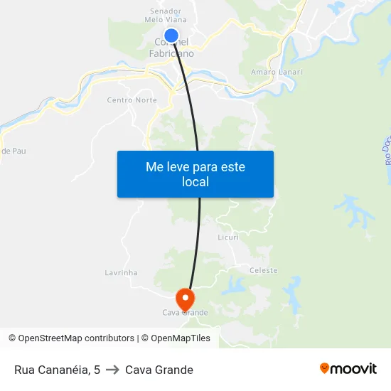 Rua Cananéia, 5 to Cava Grande map