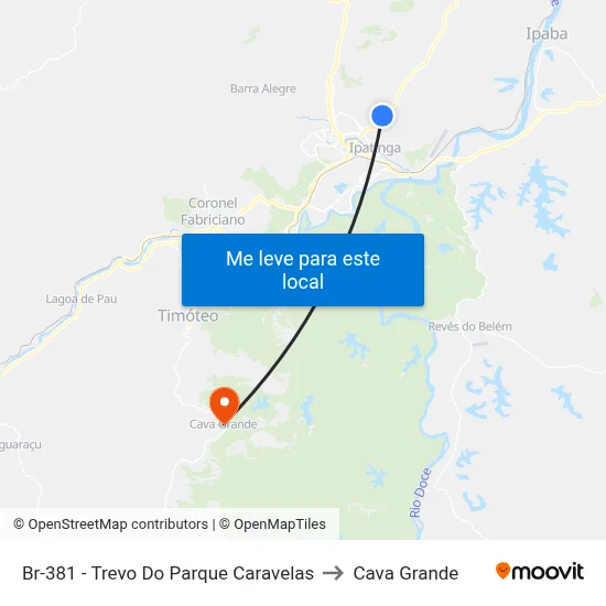 Br-381 - Trevo Do Parque Caravelas to Cava Grande map
