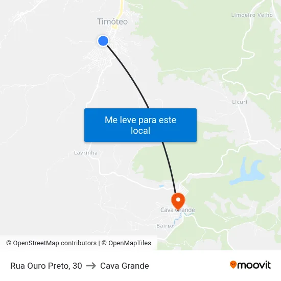 Rua Ouro Preto, 30 to Cava Grande map