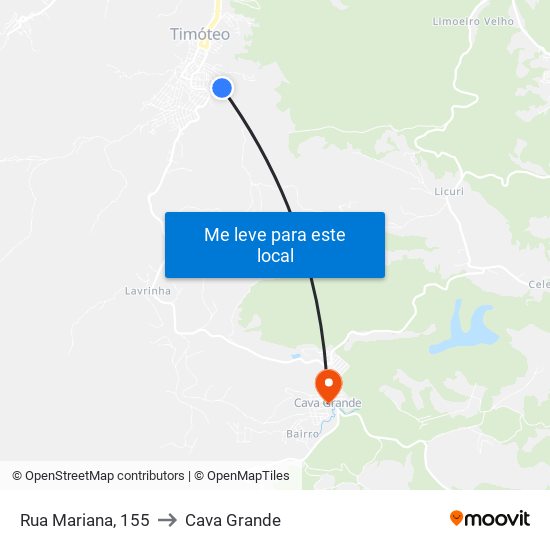 Rua Mariana, 155 to Cava Grande map