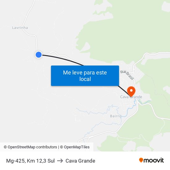 Mg-425, Km 12,3 Sul to Cava Grande map