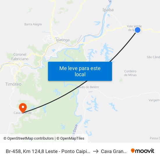 Br-458, Km 124,8 Leste - Ponto Caipira to Cava Grande map