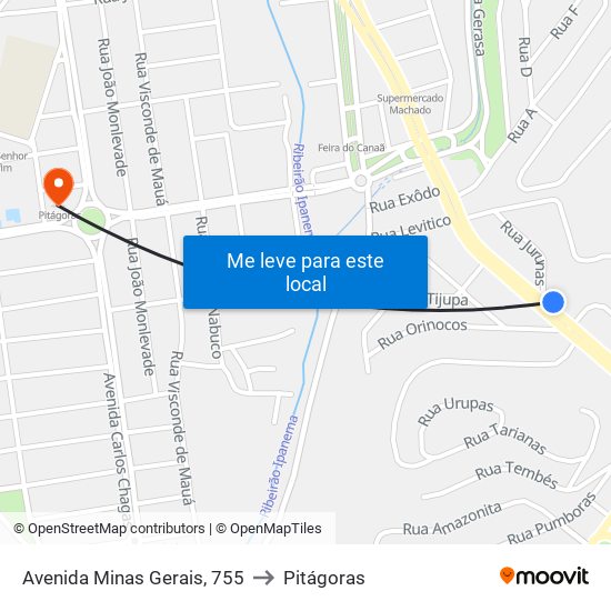 Avenida Minas Gerais, 755 to Pitágoras map