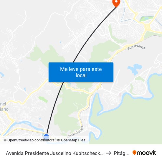 Avenida Presidente Juscelino Kubitscheck De Oliveira, 100 to Pitágoras map