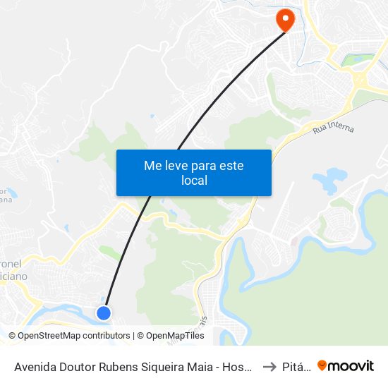 Avenida Doutor Rubens Siqueira Maia - Hospital Unimed (Sentido Amaro Lanari) to Pitágoras map