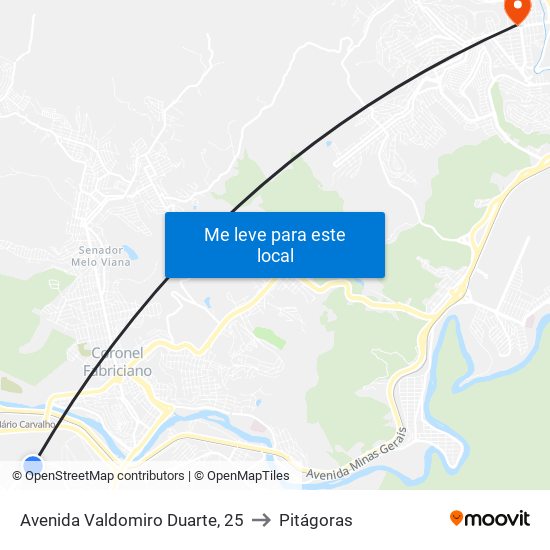 Avenida Valdomiro Duarte, 25 to Pitágoras map