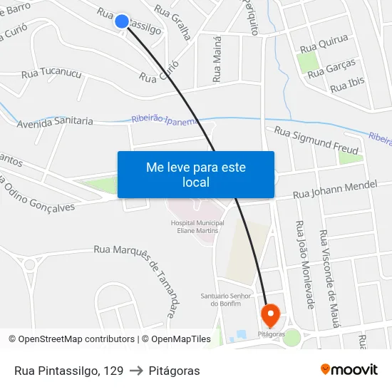 Rua Pintassilgo, 129 to Pitágoras map