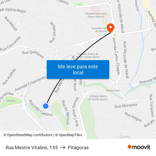 Rua Mestre Vitalino, 155 to Pitágoras map