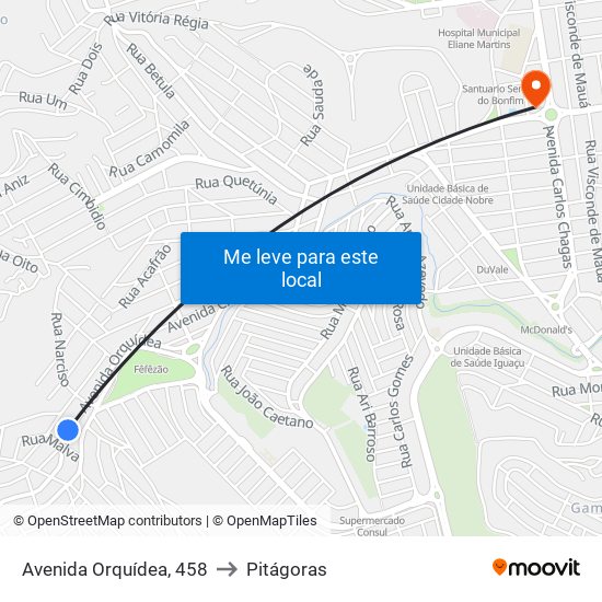 Avenida Orquídea, 458 to Pitágoras map