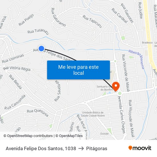 Avenida Felipe Dos Santos, 1038 to Pitágoras map